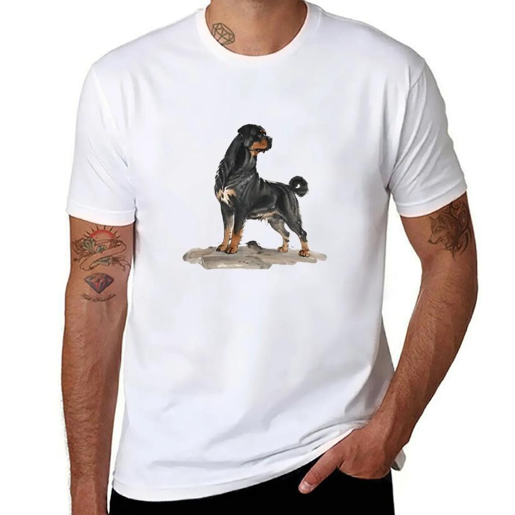 Rottweiler  Silhouette Stand TShirt Hippie Clothes for a Boy Funnys Fruit of the Loom Mens T Shirts