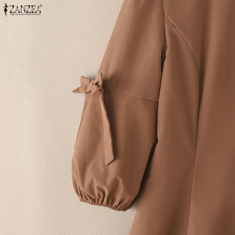 ZANZEA Women Daily Casual Round Neck 3/4 Sleeve Elegant Dress