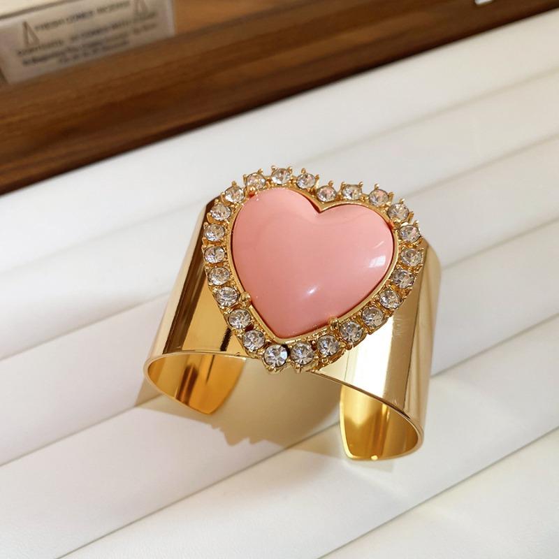 Metal diamond-studded heart open-mouth bracelet, personalized fashionable and exaggerated, niche bracelet for women