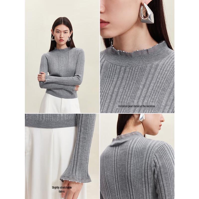 VEROMODA Women's Slim-Fit Wool Blend Knit Top with Decorative Collar