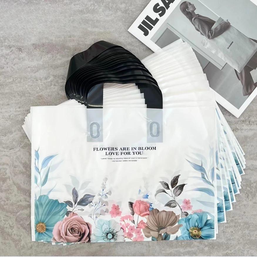 50pcs Plastic Handbag Clothing Store Shopping Packaging Gift Storage Portable Color Shop Universal Bags for Business Pocket