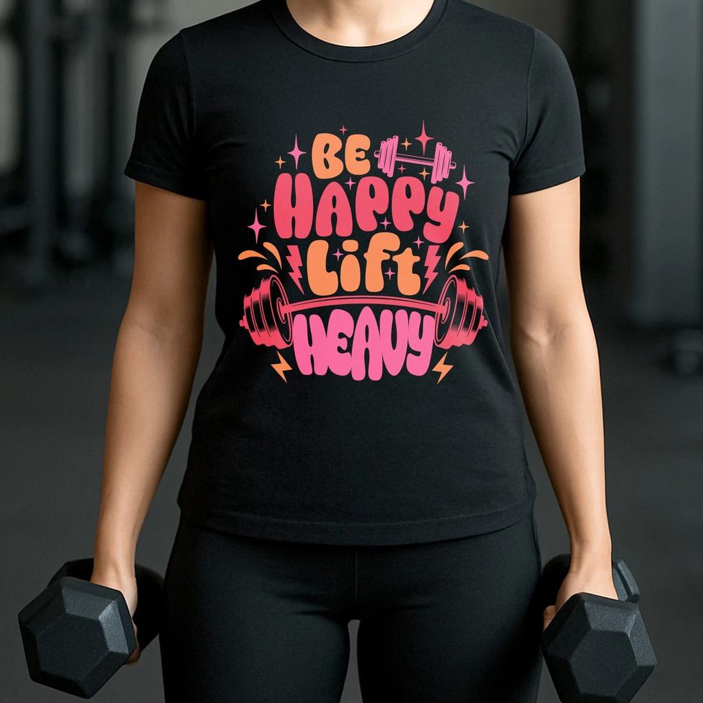 Be Happy Lift Heavy - Unisex T-Shirt - Fitness Fun Workout Bodybuilding Gift