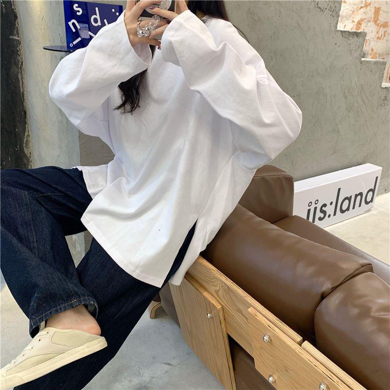 2025 European & American Women's White Long-Sleeve T-Shirt - Loose Fit, Korean Style, Trendy Autumn Top for Students.