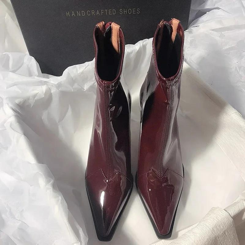High Heels Women Snow Ankle Boots Sexy Pointed Toe Shoes Designer Leather Winter Chelsea Boots  Trend Gladiator Lady