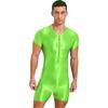 Herren Kurzarm Reißverschluss Jumpsuit Glänzend Dehnbar Rundhals Einteiler Badeanzug