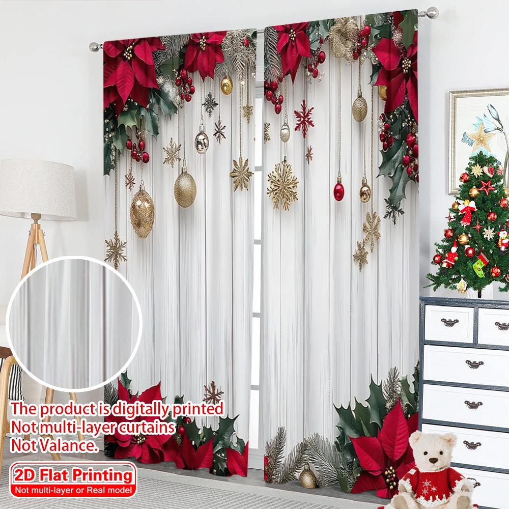 2D Flat Printing 2pcs Merry Christmas Party Curtains Holiday Christmas3 Durable Polyester Without Electricity Party Decorations
