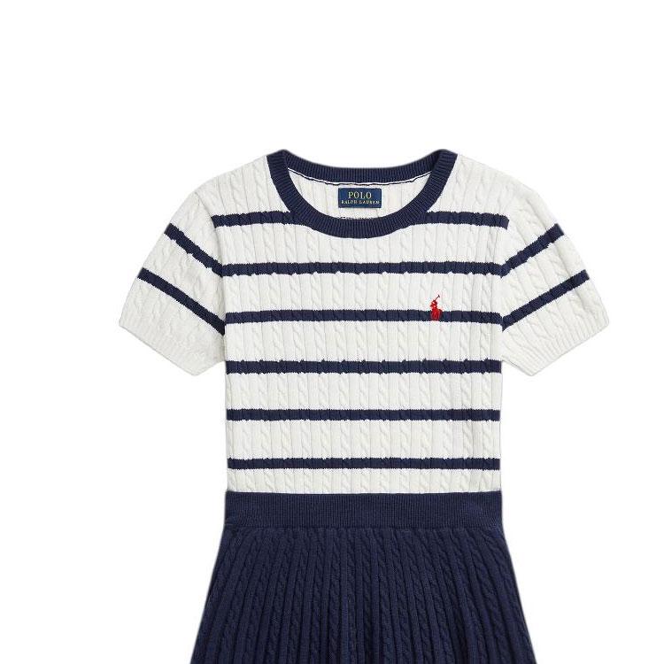 Polo Ralph Lauren SS24 Striped Color Block Round Neck Short Sleeve Dress Set Kids Dress Set CWPO2STG2U20011-100