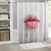 Cortina de Chuveiro Gloss Labial Rosa Pingando 1 Peça Com 12 Ilhós Poliéster Impressão Plana 2D 70,8X70,8 Polegadas Decoração de Banheiro Artística Ousada