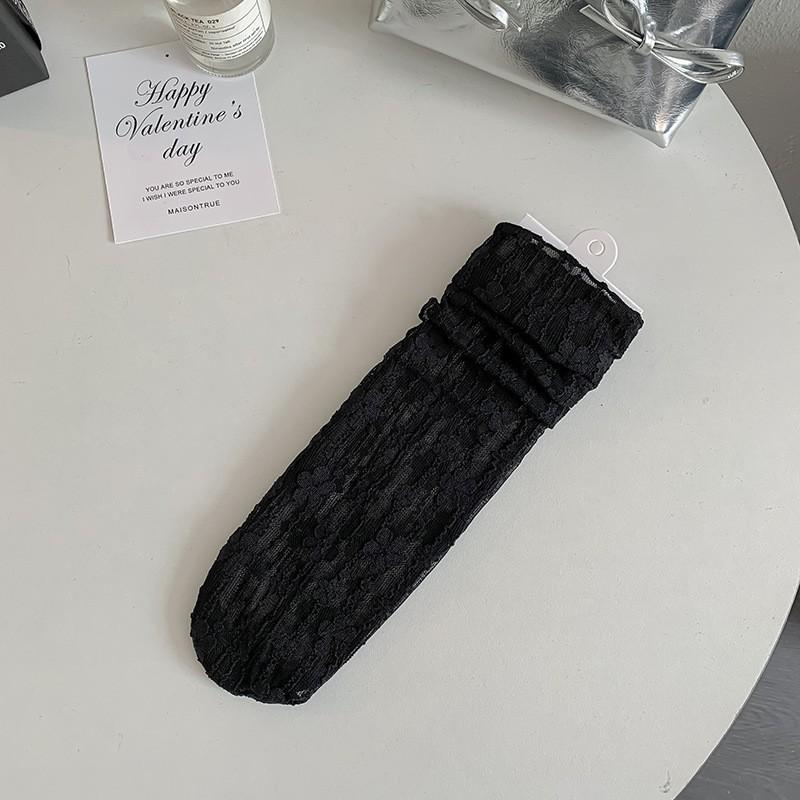Women's Lace Mesh Ruffle Mid-Calf Socks - Breathable & Sweet Japanese JK Style