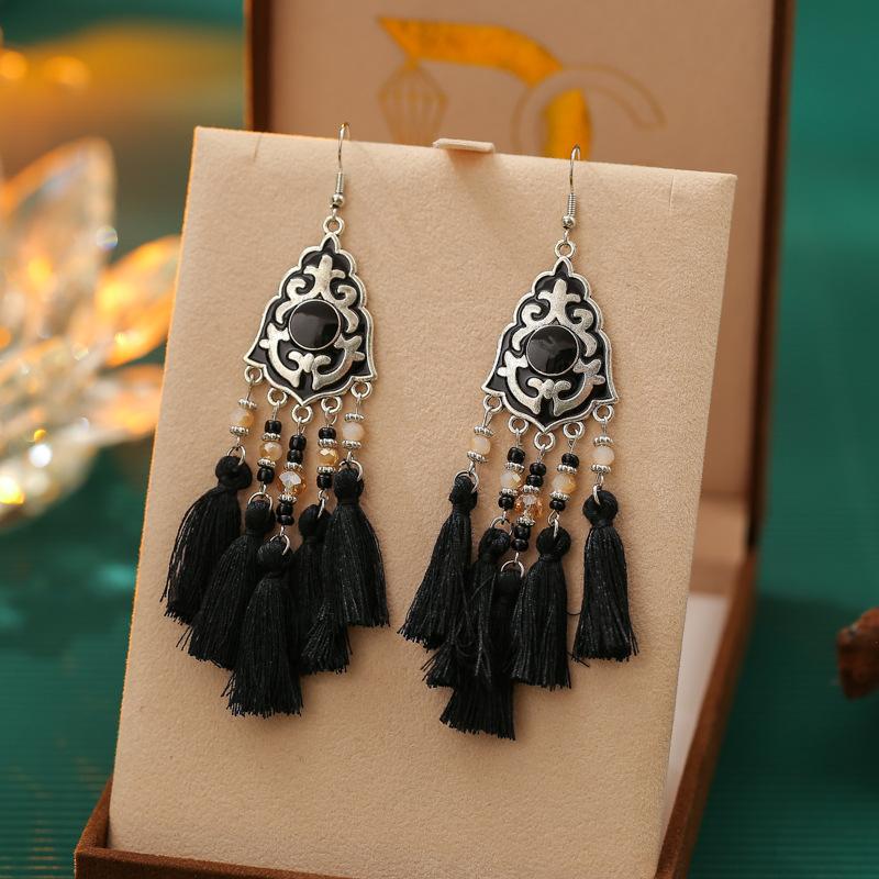 Ethnic Bohemian Tassel Earrings For Women Geometric Enamel Crystal Beads Handmade Long Vintage Female Drop Dangle Earrings Gift