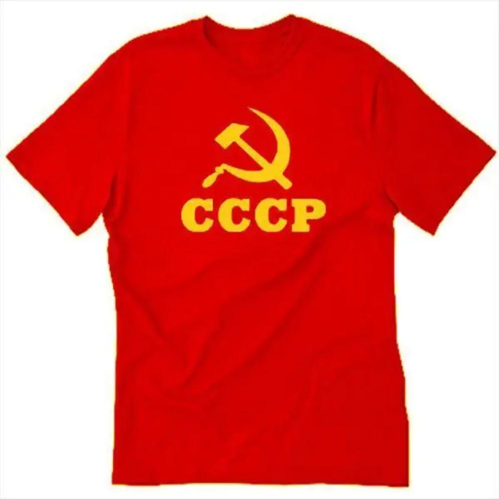 CCCP Tshirt Funny Hammer Sickle Communist Tee Ideological Thought Men Women Daily Life Shirt Bright Yellow Print Tops Cotton T