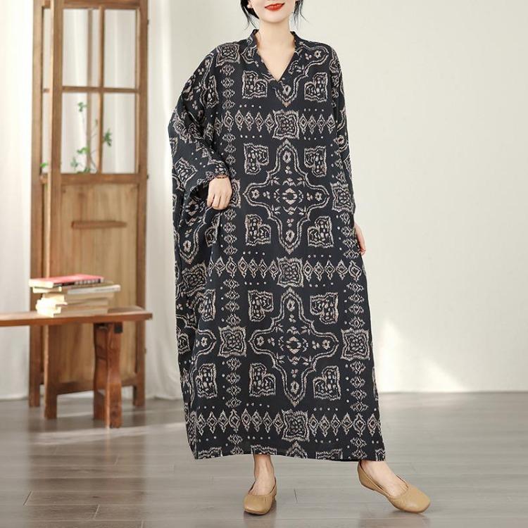 Vintage Floral Maxi Dress Plus Size Women Long Sleeve Oversize Loose Basic Spring Summer  New
