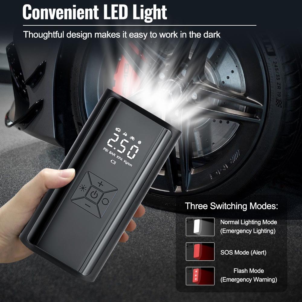 Wireless Digital Tire Inflator With LED Light Portable Tire Pressure Gauge Air Pump Air Compressor 150PSI 120W LCD Display