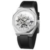 Luxury Brand Forsining Brand Octagon Stainless Steel Skeleton Mechanical Man Watch Automatic Movement Clockwork Silicone Strap