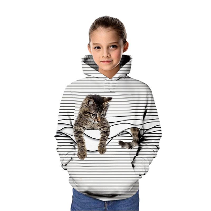 Girls' 3D Animal Cat Hoodie Long Sleeve 3D Print Spring Fall Winter Fashion Streetwear Adorable Kids 3-12 Years Outdoor Daily Indoor Regular Fit