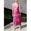 Spring and Summer Women's Clothing Wide Shoulder Strap Twist Design Printed V-neck Silk Satin Texture Midi Skirt Dress 3226275
