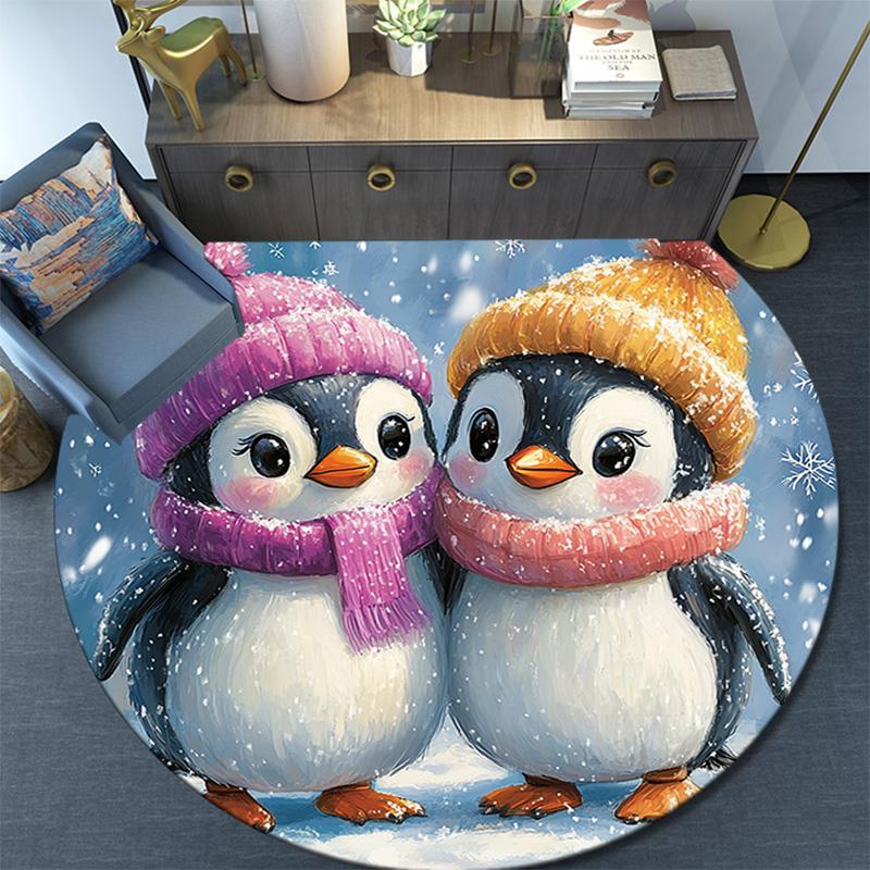 Penguin Round Area Rug,Carpet Rug for Living Room Bedroom Sofa Playroom Decor,Non-slip Floor Mat