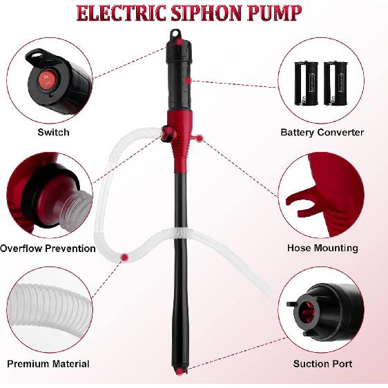 BOYISEN Battery Operated Liquid Transfer Pump - Electric Water Fuel Transfer Pump For Gasoline Diesel Oil, 2.2 Gallons Per Min, Battery Power Siphon