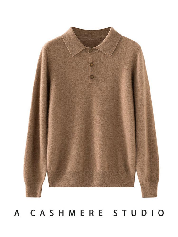 Women's Pure Cashmere POLO Collar Sweater - Autumn/Winter Slimming Loose Fit Base Layer Pullover