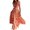 European & American Women's Floral Slimming V-Neck Ruffle Holiday Dress