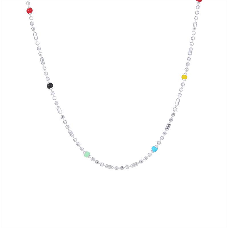 Cui Yan S925 Sterling Silver Korean Style Summer Dopamine Necklace for Women - Rainbow Bead Layered Clavicle Chain