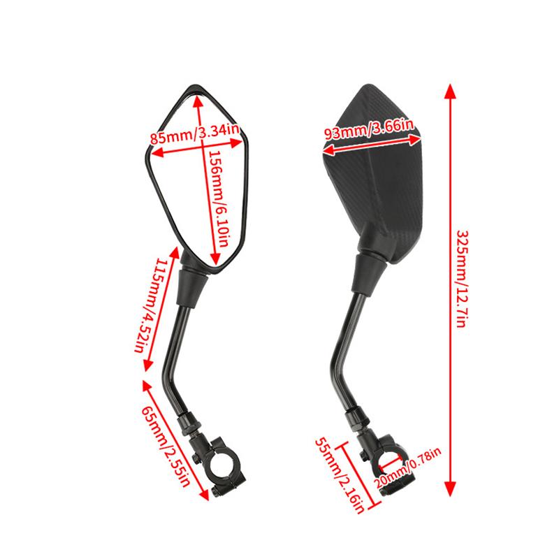 Kolip 2 Pieces Universal Motorcycle Rear View Mirrors, 360° Adjustable Flat Rear View Mirror,  7/8" Handlebars Mounted Rearview Mirror