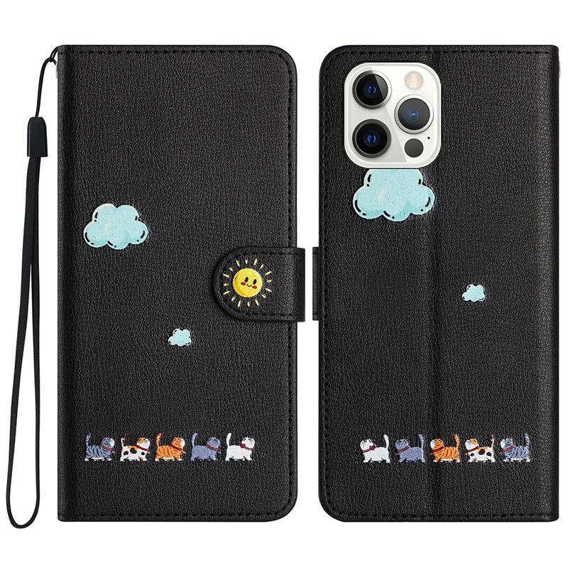 Tegneskinn lommeboktelefondeksel for iPhone15, Samsung S24, Xiaomi, OPPO, VIVO - full pakke med kortspor.