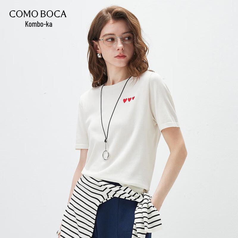 Komong Boca Silk Blend Heart Embroidered Knit T-Shirt