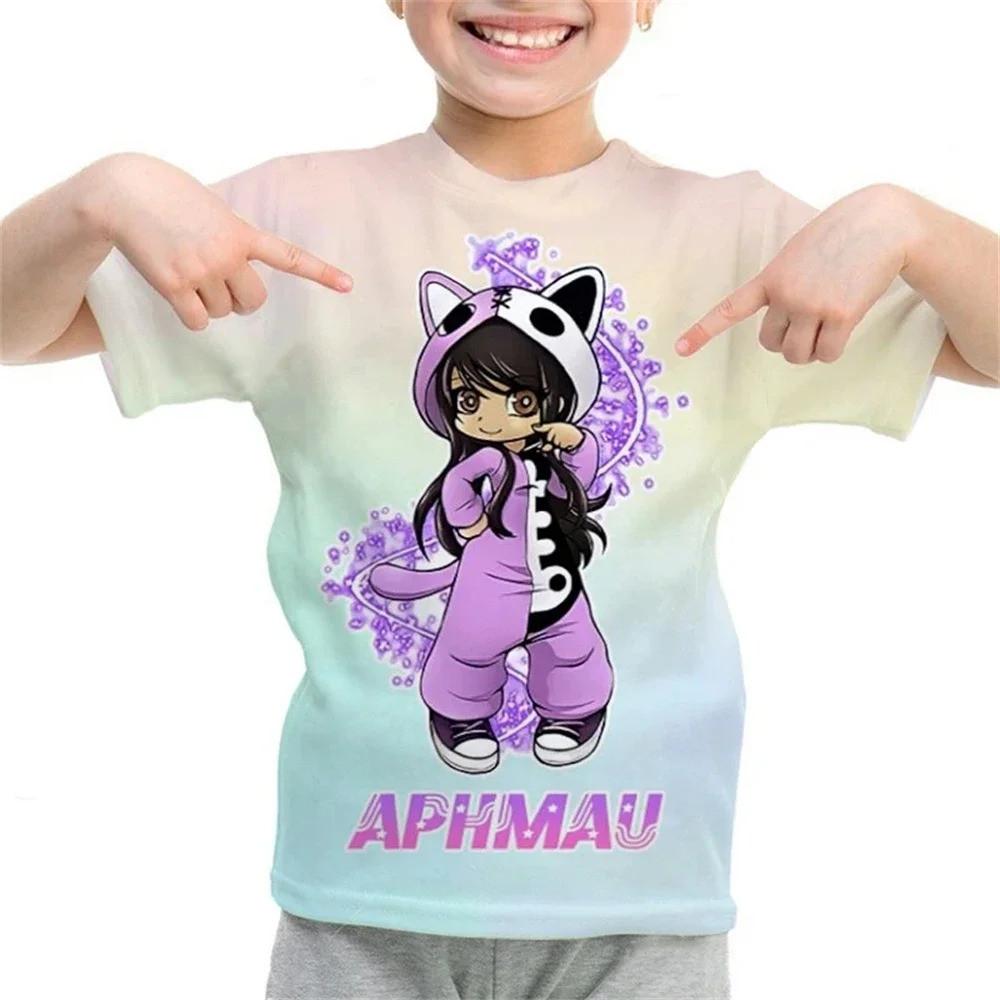 Aphmau Dětské tričko s 3D potiskem Kawaii Anime styl pro kluky a holky Měkké a pohodlné Topy s krátkým rukávem