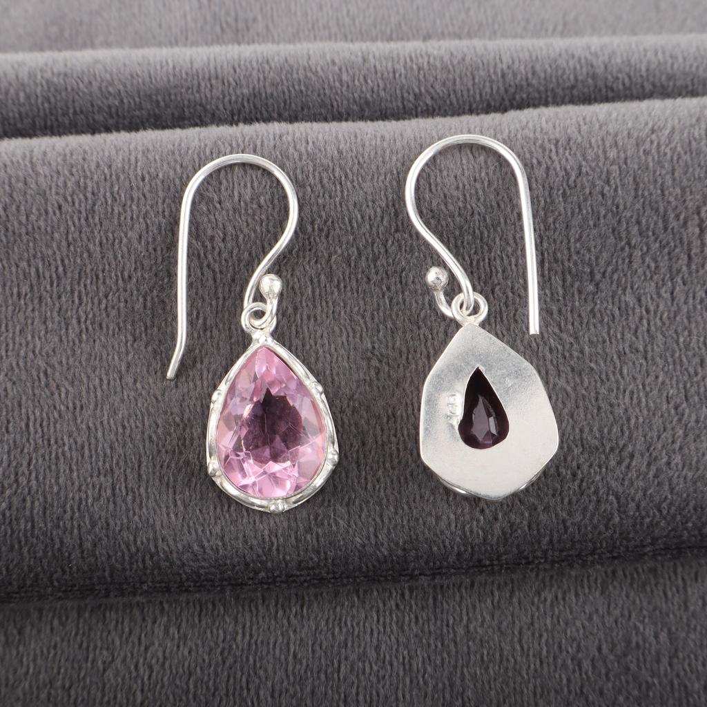 Morganite Earrings, Handmade Gemstone 925 Solid Sterling Silver Earrings Dainty Jewelry, For Engagement Gift