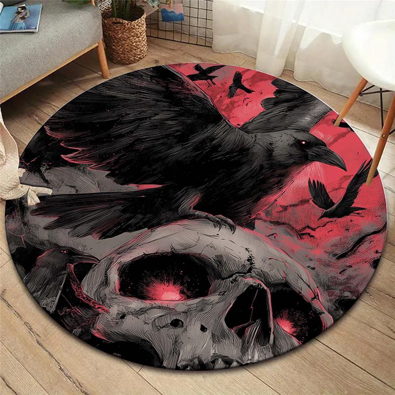 Retro Skull Round Area Rug,Carpet Rug for Living Room Bedroom Sofa Playroom Decor,Non-slip Floor Mat