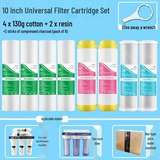 "Universal 10-Inch Water Purifier Filter: 3-Stage PP Cotton, UDF Granular Carbon, CTO Compressed Activated Carbon for Home"