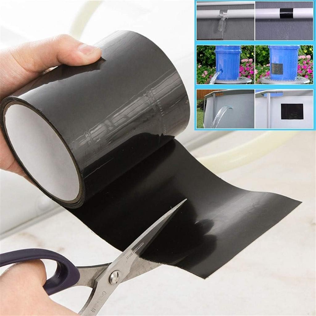 Super Strong Fiber Waterproof Tape - Shallwell Stop Leaks Seal Repair Tape Performance Self Fix Tape Adhesive Tape (Black, 3.93 Inch)