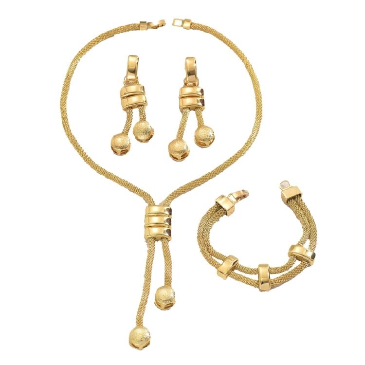 Стильный набор бижутерии из сплава Трио Длинное Собираемое Ожерелье Серьги Браслет Геометрический Дизайн для Женских Нарядов 1