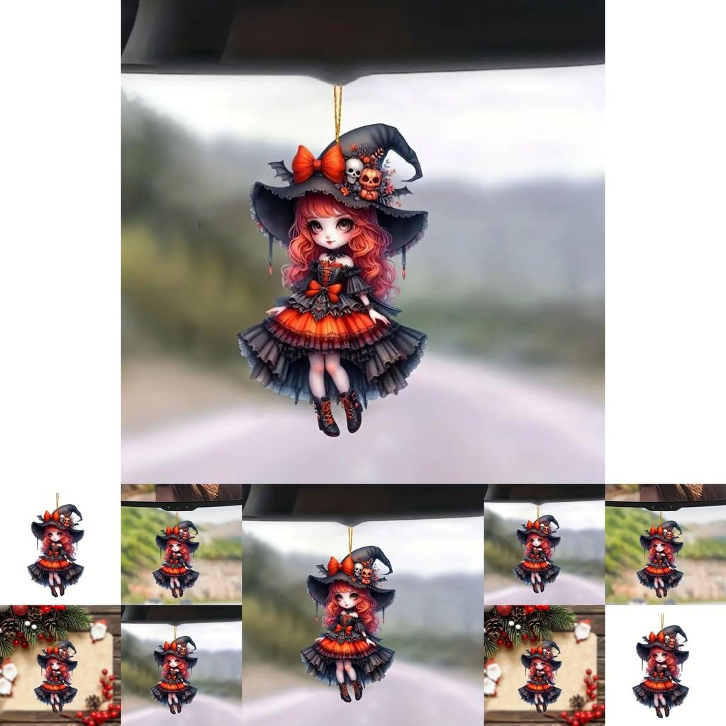 Cartoon Girl Acrylic Car Pendant Halloween Decor Cute Girl Car Ornament For Vehicle Interior