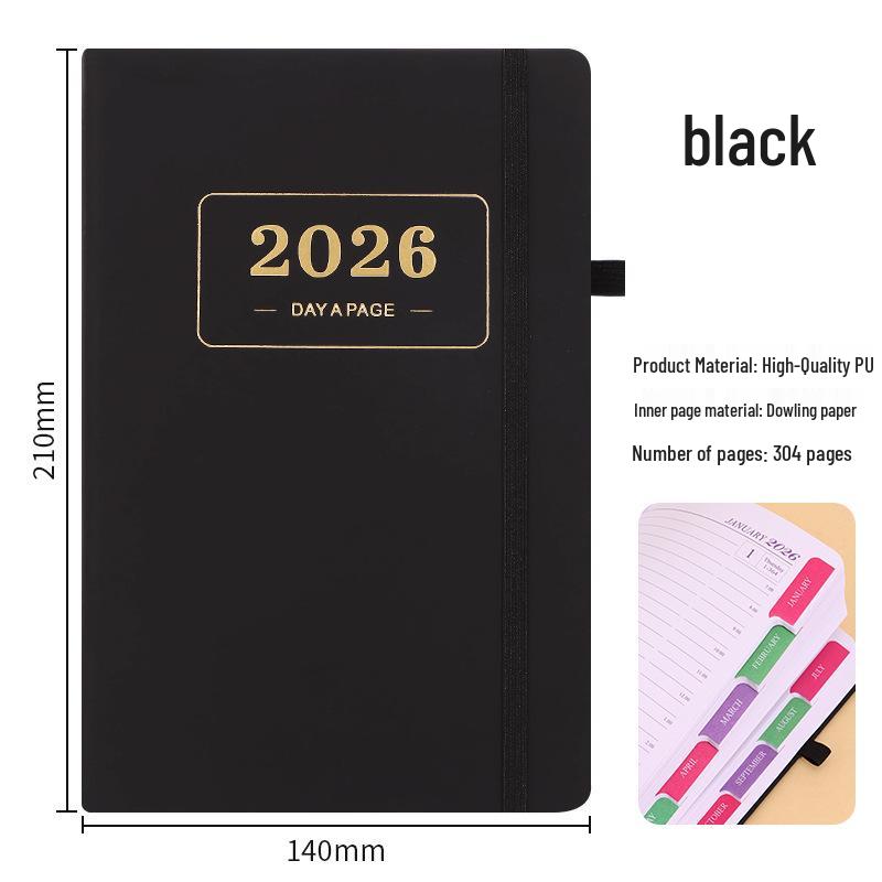 2026 English Edition Daily Planner: 365-Day Cross-Border Notebook Calendar чёрный