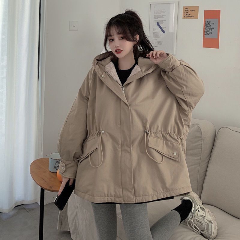 Damen Parkas Baumwolljacke Herbst Winter Mantel Koreanische Version Locker Plüsch Verdicken Kapuzenmantel Lässige Studentenjacken