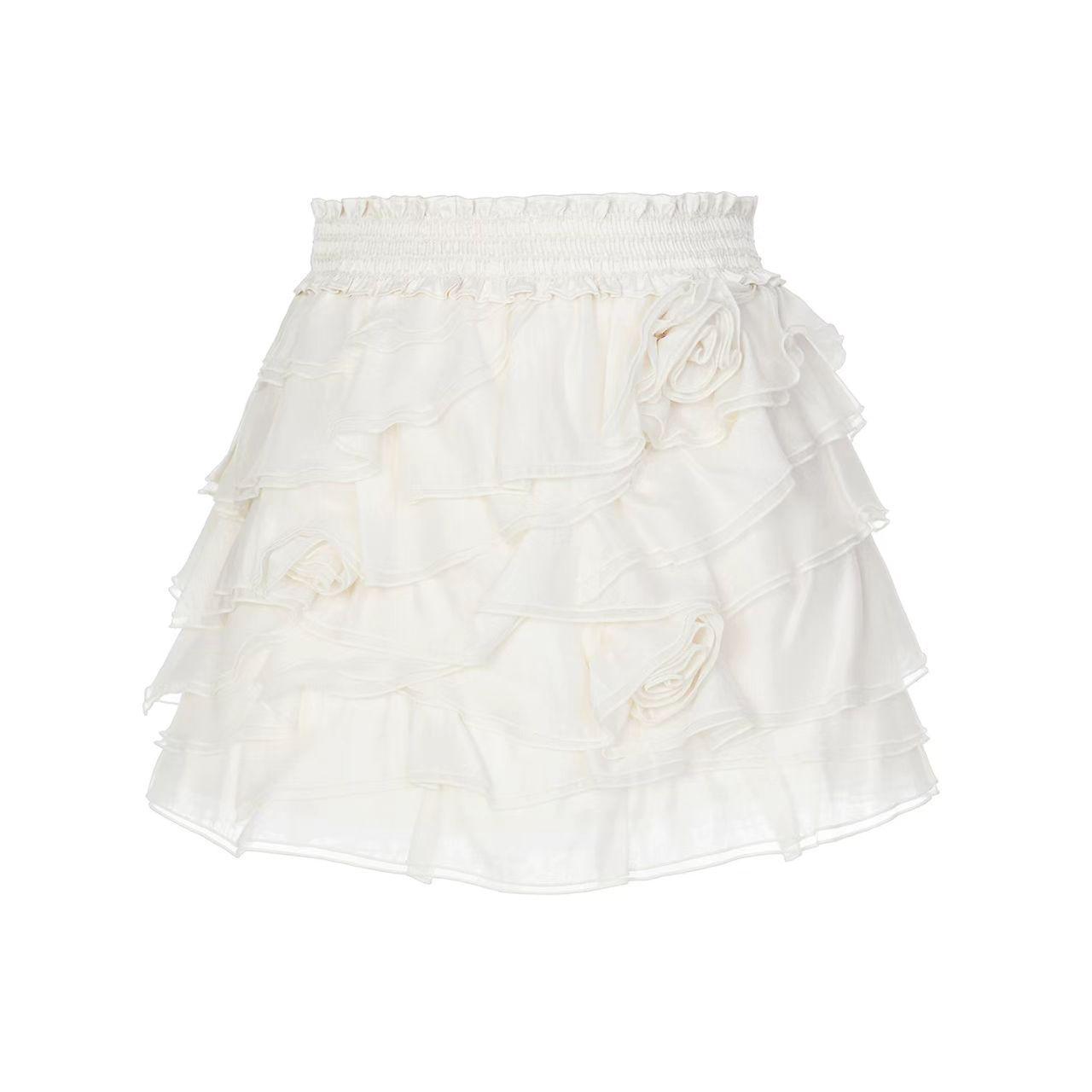 In Stock: 2025 Winter 3D Rose Layered Versatile Cake Skirt LF25D41SS070 Small грязно-белый