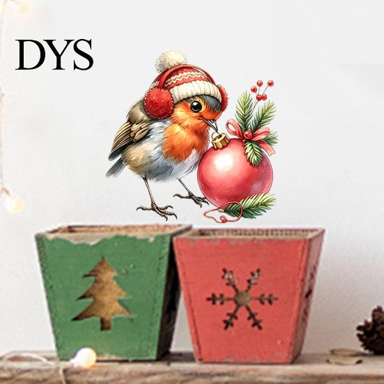 Watercolor Bird Wall Decals Christmas Sticker, Cute with Wreath/Scarf/Hat/Ear Warmer, PVC Waterproof Self Adhesive Stickers Window for Holiday