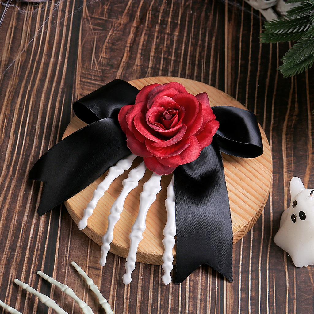 Halloween Skeleton, Hand Skeleton Hair Clip, Ghost Festival, Horror, Rose Bow, Ghost Hand Side Clip Hair Ornament, Party Hair Clip