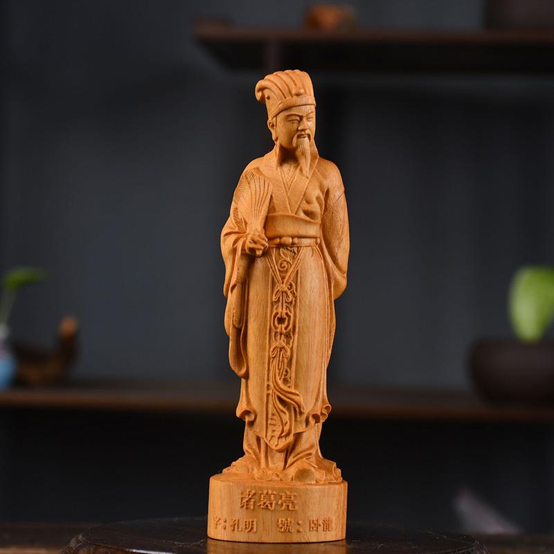wood carving Zhuge Liang sculptures Figurines historical figure Home Room Office decoration and accessories commemorative gift
