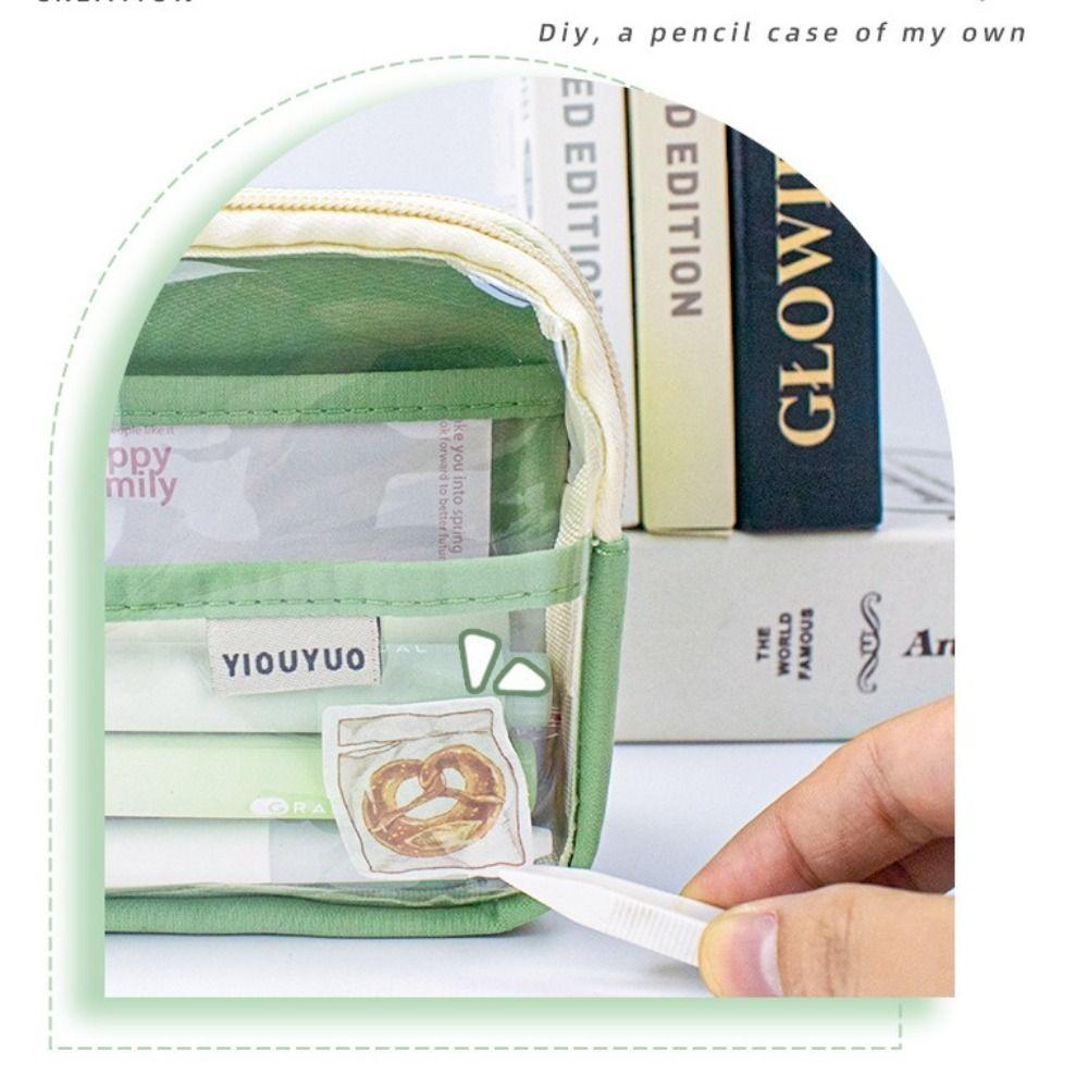 Makeup Bag 5 Grid Transparent Pencil Case DIY Zipper Transparent Pen Bag Cute INS Stationery Box Office School Supplies