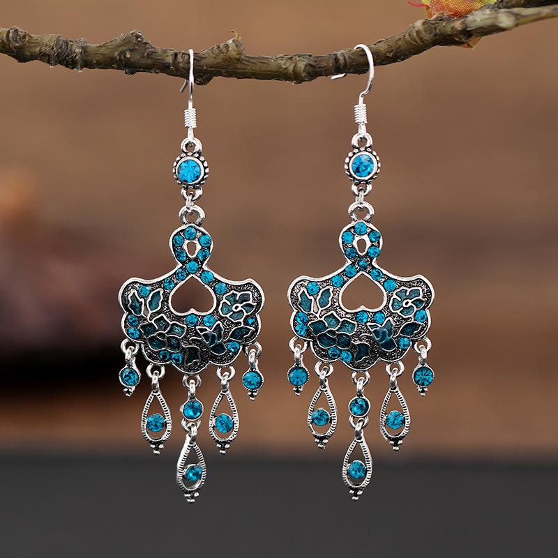 Vintage Palace Crystal Long Tassel Earrings with Feminine Style and Versatile Personality Earrings, Korean Fashion Ethnic Style Earrings