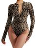 2024 Leopard Print Sexy Zipper Bodysuit - Women's Long-Sleeve