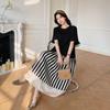 In-Stock 2025 Summer Plus Size Striped Color Block Ruched Skirt Dress