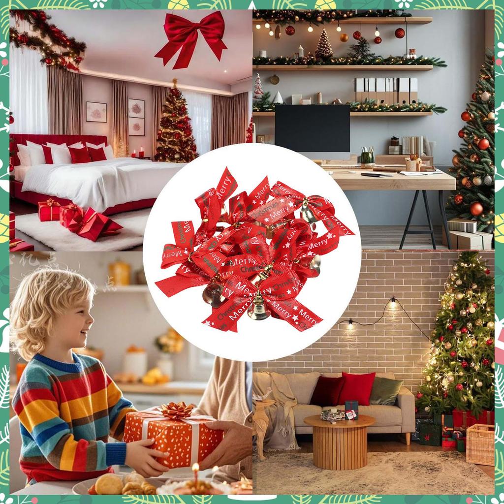 Christmas Tree Bow Pendants 10 Pieces Red Decorations With Bell Christmas Bows Ornament For Holiday New Year Halloween Birthday