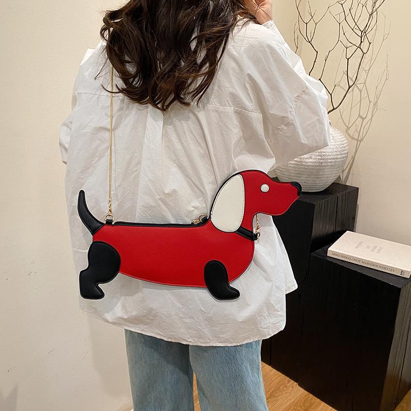 Yogodlns Cartoon Dog Design Shoulder Bag for Women's PU Leather Crossbody Bags with Chain Personalized Zipper Evening Party Purse Satchel