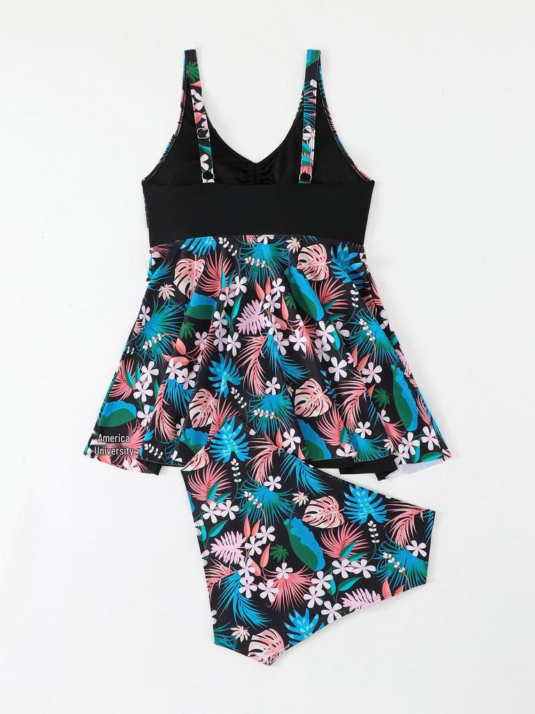 2026 European & American Plus Size Women's Conservative Swim Skirt with Triangle Briefs