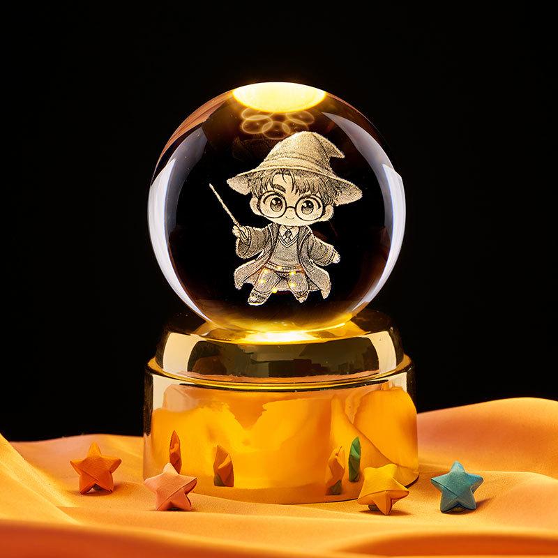 Harry Potter Crystal Ball Music Box with Warm Light Base - Desktop Night Light Souvenir Ornament