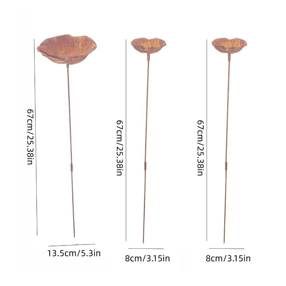 2/3PCS Yard Decoration Bird Bath Rusted Red Decorative Ground Stake Garden Decor